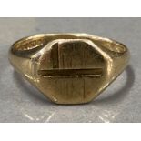 GENTS 9CT YELLOW GOLD SIGNET RING, 5.2G SIZE V