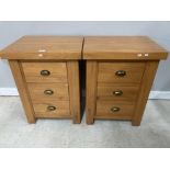 A PAIR OF WOODEN BEDSIDE DRAWERS WITH BRASS HANDLES 54 X 71 X 42CM