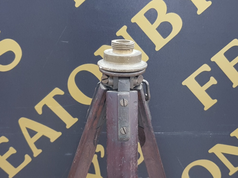 EARLY 20TH CENTURY WOODEN TRIPOD WITH BRASS FITTING - Image 2 of 2