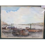 A WATERCOLOUR AND PENCIL DRAWING 'THE OLD FERRY LANDING NORTH SHIELDS' SIGNED WITH INDISTINCT