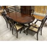 A REPRODUCTION INLAID MAHOGANY EXTENDING DINING TABLE WITH FOLD OUT LEAF 197CM LONG FULLY EXTENDED