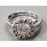 A SILVER AND CZ CLUSTER RING SIZE N 1/2 4.4G GROSS