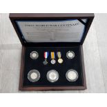 UK 1ST WORLD WAR MEDALS X3 TOGETHER WITH 5 1914 SILVER COINS UP TO HALF CROWN