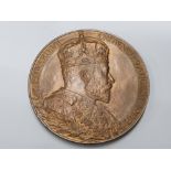 EDWARD VII MEDALLION DATED AUGUST 9TH 1902 CORONATION BY G W DE SAULLES BRUNZE 56MM TONING IN