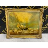 AN OIL PAINTING BY FREDERICK TORDOFF SAILING BOAT IN A STORMY SEA SIGNED