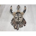 MASSIVE 61CM CHOKWE HORNED AFRICAN DOUBLE FACE DANCE MASK WITH BAMBOO BEARD AND SCARIFICATION TO