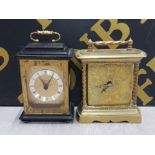 A SOLID HEAVY BRASS REPRODUCTION MANTLE CLOCK PLUS ONE OTHER CLOCK