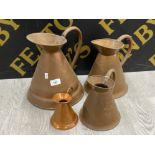 4 ANTIQUE HAMMERED HAND MADE COPPER PITCHER JUGS