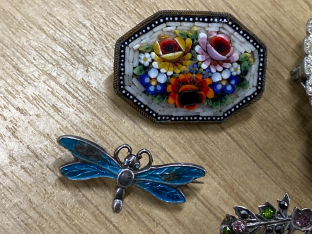 ITALIAN ANTIQUE MICRO MOSAIC FLORAL PATTERNED BROOCH TOGETHER WITH STERLING SILVER AND ENAMEL - Image 2 of 2