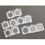 11 UK SILVER COINS INCLUDING X8 SCHILLINGS X2 OF WHICH ARE FLORINS DATED 1937, 40, 41, 42, 43, 44,