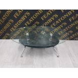 A 2 TIER COFFEE TABLE WITH GLASS TOP BY JULIAN BOWEN