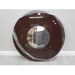 AS NEW CIRCULAR SHAPED MIRROR ON BROWN 3FT CIRCULAR BACKGROUND