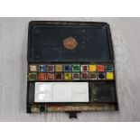 VINTAGE WINSOR AND NEWTONS SCHOLASTIC ARTISTS WATERCOLOUR PAINTS IN ORIGINAL TIN CASE