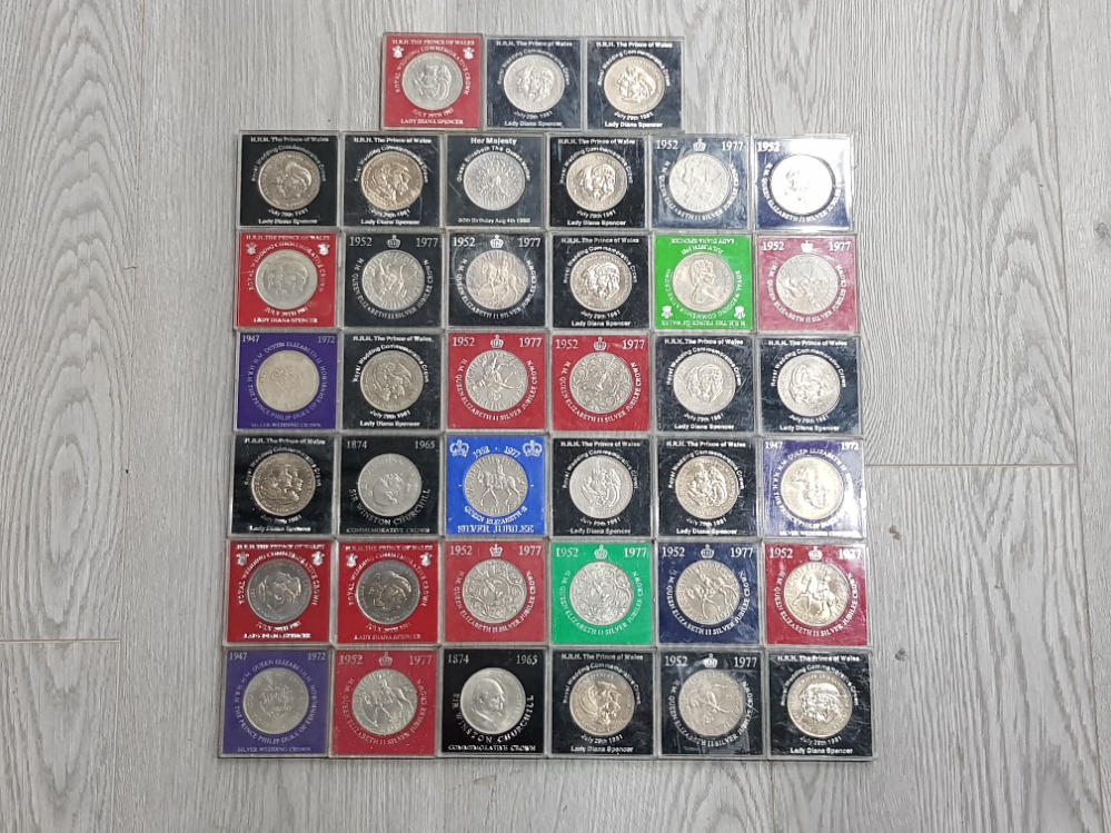 40 UK CROWNS ALL IN PLASTIC CASES FROM 1965 TO 1981