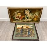 TWO WOOLWORK TAPESTRIES MOTHER AND CHILDREN 48 X 103CM AND POTATO HARVESTERS 47.5 X 58CM