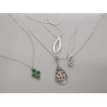 LARGE SILVER AND MARCASITE PENDANT ON SILVER CHAIN AND 3 OTHER SILVER PENDANTS ON SILVER 20.3G