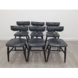 A SET OF 6 RETRO PUB CHAIRS WITH STUDDED BACKS AND LEATHER SEATS