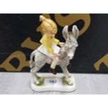 LARGE WEST GERMAN GOEBAL FIGURE, GIRL RIDING DONKEY, 15 CM TALL