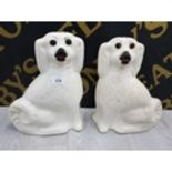 A PAIR OF 19TH CENTURY STYLE STAFFORDSHIRE FIRE SIDE DOGS WITH GLASS EYES 31CM HIGH