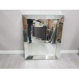 A MODERN BEVEL EDGED MIRROR WITH BEVEL EDGED FRAME 102 X 83CM