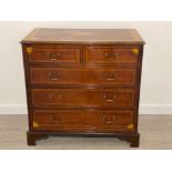 HEAVILY INLAID MAHOGANY EDWARDIAN 5 DRAWER CHEST OF DRAWERS , L94 X W53 X H92, MISSING ONE BRASS