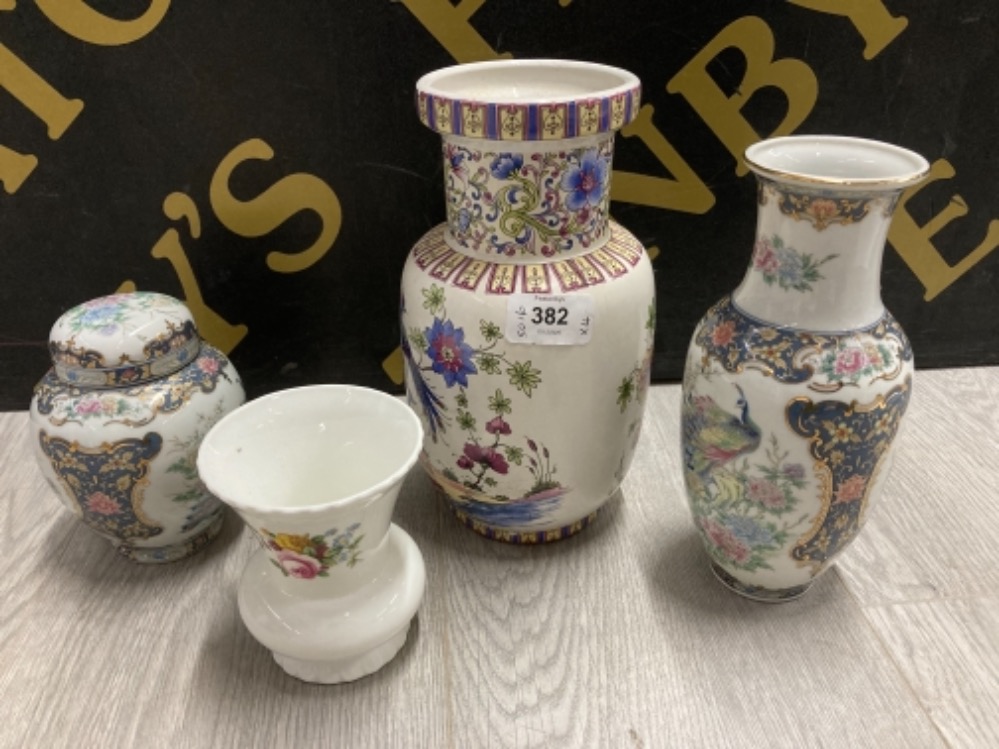 TWO JAPANESE VASES AND GINGER JAR AND COVER TOGETHER WITH A COALPORT LUDLOW VASE