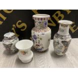 TWO JAPANESE VASES AND GINGER JAR AND COVER TOGETHER WITH A COALPORT LUDLOW VASE