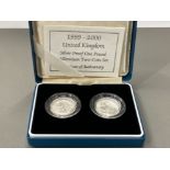 1990-2000 MILLENNIUM TWO £1 SILVER PROOF SET WITH COA