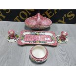 5 PIECES OF MALING PEONY ROSE INCLUDES CANDLE HOLDERS FRUIT BASKET ETC