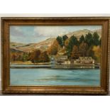 AN OIL PAINTING BY G LEVITT ‘LAKE WINDERMERE’ SIGNED INSCRIBED AND DATED ‘89 VERSO 49.5 X 75CM