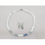 AQUAMARINE AND KYANITE SILVER NECKLET AND EARRING SET
