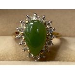 GOLD PLATED JADE AND CZ CLUSTER RING 3.6G GROSS SIZE M