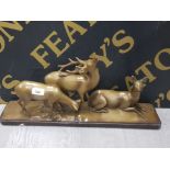 ANTIQUE VICTORIAN 1898 CHALKWARE GROUP OF STAG AND 2 HINDS G BONI