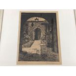 AN ETCHING BY REGINALD GREEN ‘THE CLOSE EXETER’ SIGNED AND INSCRIBED 23 X 16CM