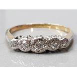 18CT GOLD AND PLATINUM 5 STONE DIAMOND RING 2.1 G GROSS SIZE- M