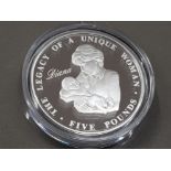 5 POUND CROWN SILVER PROOF DIANA COIN, BOXED 2007 ALDERNEY WITH COA IN ORIGINAL PACKING AND CASE,