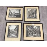 FOUR LINOCUTS BY H BECK GERMAN STREET SCENES ALL SIGNED INSCRIBED AND DATED ‘46 26.5 X 21.5CM AND 24