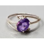 SILVER SOLITAIRE AMETHYST RING 1.8G GROSS SIZE Q 1/2