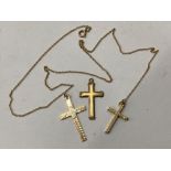 TWO 9CT YELLOW GOLD CRUCIFIXES, ONE WITH 9CT GOLD CHAIN PLUS ONE ROLLED GOLD CROSS, WEIGHT OF GOLD