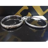 2 NICELY ETCHED HALLMARKED SILVER BANGLES 19.4 GRAMS
