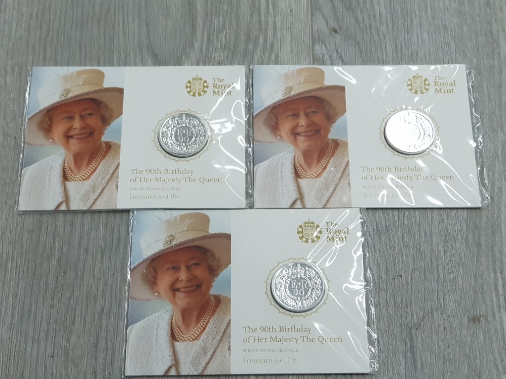 3 FINE SILVER £20 ALL 2016 QUEENS 90TH BIRTHDAY IN PACKS OF ISSUE