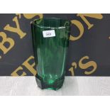 LARGE GREEN GLASS ROCKET SHAPED VASE 26CM TALL