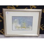 WATERCOLOUR OF 'AUTUMN CLOUDS 1985' BY LEONARD EVETTS 1909-1997, 17 X 24 CM
