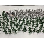 2 TUBS OF BATTLE SQUADRON PLASTIC SOLDIERS 80 GERMAN, 100 BRITISH PLUS A KNIGHTS AND WARRIORS