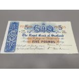 THE ROYAL BANK OF SCOTS FIVE POUNDS BANKNOTE, DATED 1942, PICK 317C EF OR BETTER