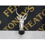 CHROME EFFECT STAGS HEAD BUST ON PLINTH 32CM