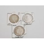 FRENCH COINS TO INCLUDE 1873 AND 1875 SILVER
