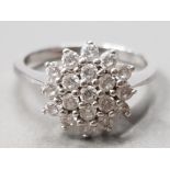 SILVER 3 ROW CZ CLUSTER RING