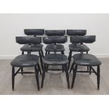 A SET OF 6 RETRO PUB CHAIRS WITH STUDDED BACKS AND LEATHER SEATS