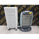 A DELONGHI DRAGON ELECTRIC RADIATOR TOGETHER WITH A CHALLENGE 1.6KW HALOGEN HEATER